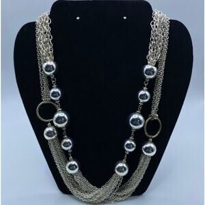 Chic Silver Extra-Long Layering Chain & Pearl Statement Necklace